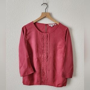 Boden Women's Size 10/Medium Rust Red Pin-tuck Viscose Silk Blend Blouse